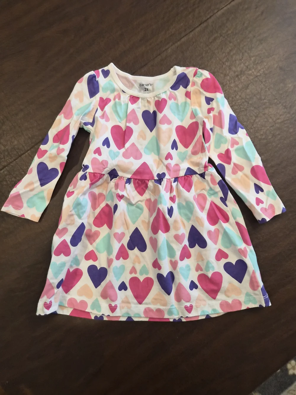 Carter's Girls Long Sleeve Heart Print Dress - Pink, Purple, Aqua, Peach 2T